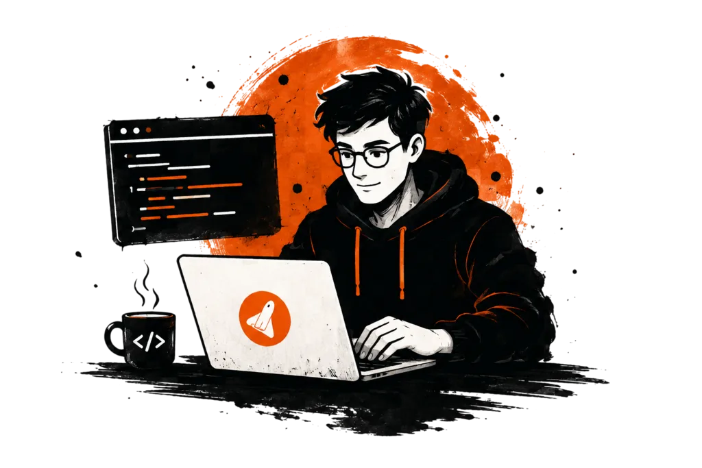 Illustration of a developer coding with an AI assistant